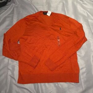 Polo Ralph Lauren Mens XXL Hun Orange Merino Wool V-Neck Sweater NWT 1867455LSVN